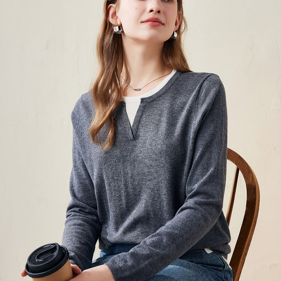 COMOBOCA Dark Gray 100% Wool Women's Layered Look Pullover Sweater