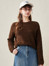 COMOBOCA Coffee 100% Wool Women's Soft Knit Lace Sweater