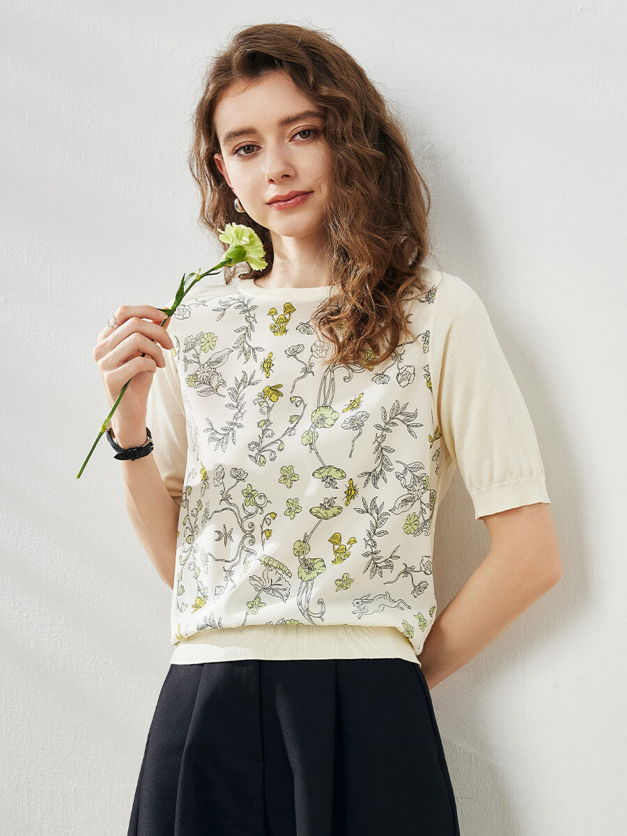COMOBOCA White Women's Floral Print Raglan Sleeve T-Shirt