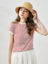COMOBOCA Women's Striped Button Back T-Shirt