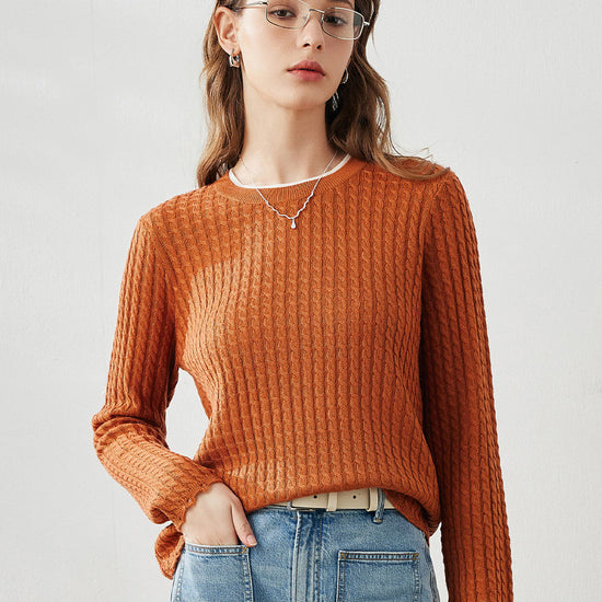 COMOBOCA Women's Cable Knit Ribbed Sweater