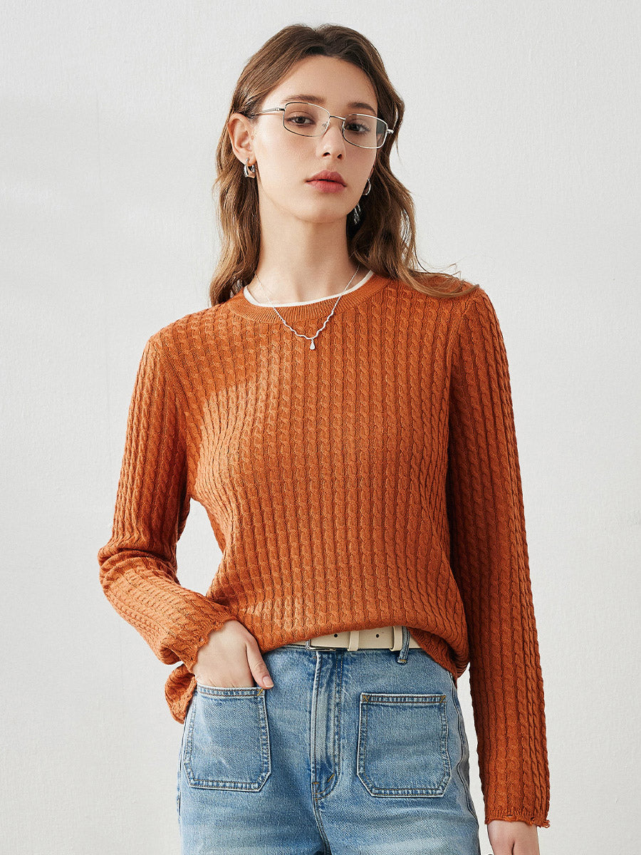 COMOBOCA Women's Cable Knit Ribbed Sweater