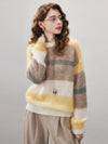 COMOBOCA Women's Mohair Striped Round Neck Sweater