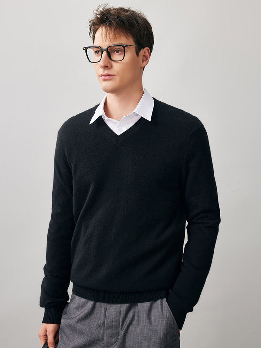COMOBOCA 100% Cashmere Men's V-Neck Sweater