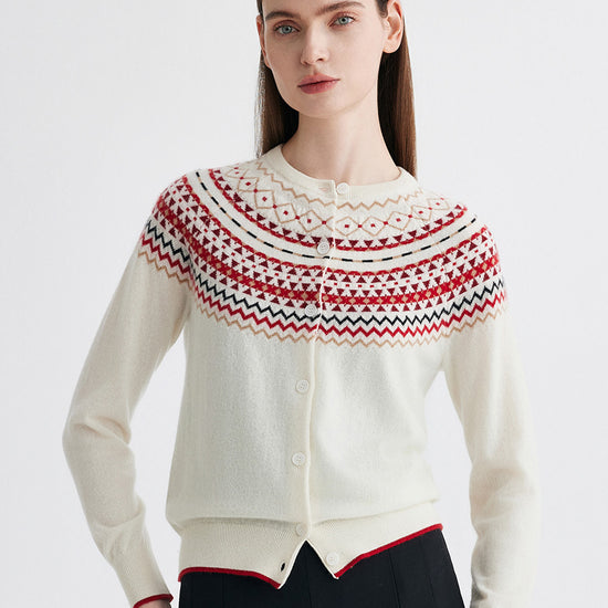 COMOBOCA Cloudy 100% Cashmere Women's Fair Isle Button Front Cardigan