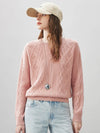 COMOBOCA 100% Wool Women's Cable Round Neck Knit Sweater