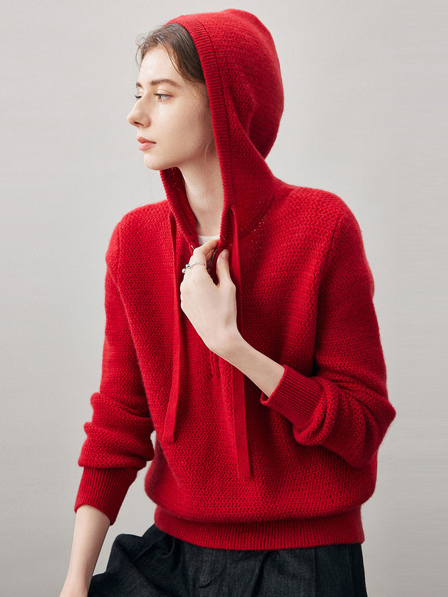 COMOBOCA 100% Cashmere Women's Half Zip Hoodie