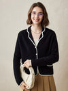 COMOBOCA 100% Cashmere Women's Contrast Trim Knit Cardigan