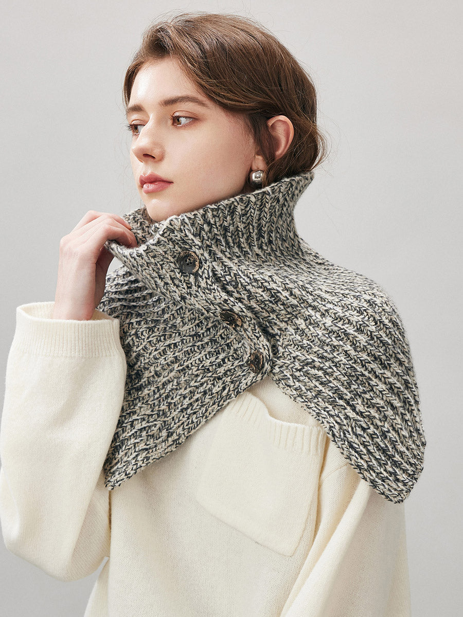 COMOBOCA 100% Wool Women's Knit Button Neck Warmer Shawl