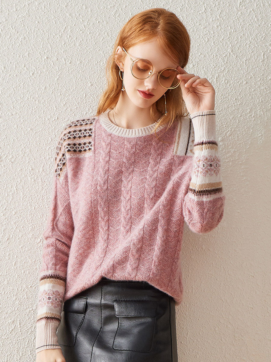 COMOBOCA 100% Cashmere Women's Intricate Sleeve Knit Sweater