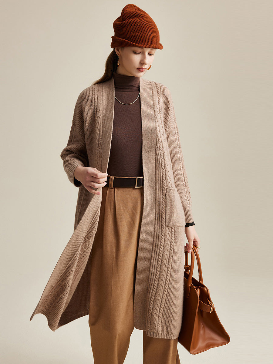 COMOBOCA 100% Wool Women's Cardigan Long Knit Coats with Pockets