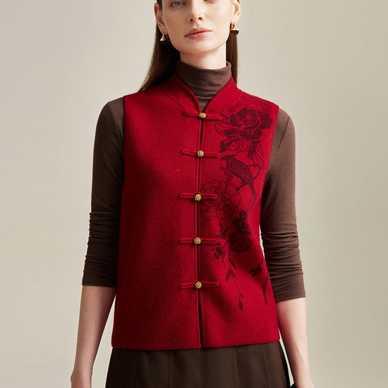 COMOBOCA 100% Cashmere Womens Intricate Embroidered Vest