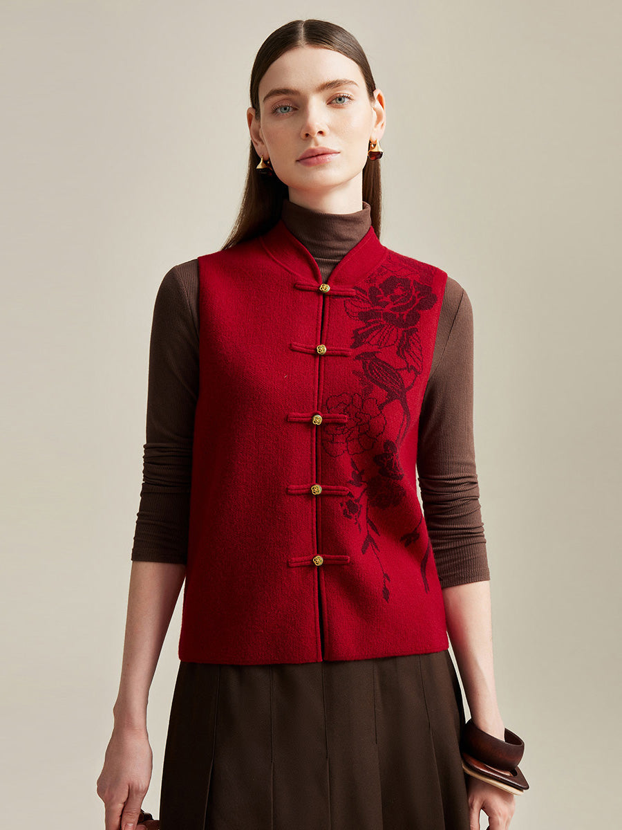 COMOBOCA 100% Cashmere Womens Intricate Embroidered Vest