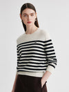COMOBOCA 100% Cashmere Women's Striped Round Neck Sweater