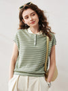 COMOBOCA Women's Cotton Silk Striped Knit Polo Shirt