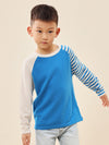 COMOBOCA 100% Wool Kid's Color Block Striped Sleeve Knit Sweater