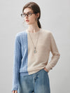 COMOBOCA 100% Cashmere Women's Color Block Cable Knit Sweater