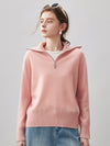 COMOBOCA 100% Cashmere Women's Half Zip Mock Neck Knit Sweater