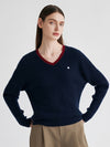 COMOBOCA 100% Cashmere Women's V-Neck Cable Knit Sweater