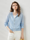 COMOBOCA Light Blue Women's Ribbed Mesh Zip-Up Hoodie