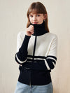 COMOBOCA 100% Wool Women's Striped Zip-Up Cardigan