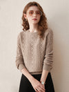 COMOBOCA Camel 100% Wool Women's Cable Knit Sweater