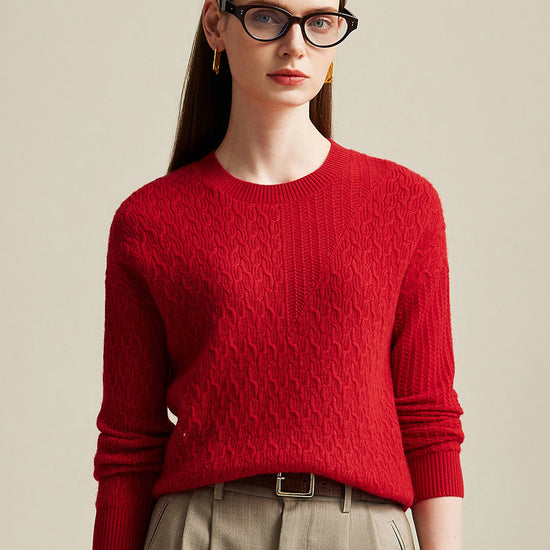 COMOBOCA Red 100% Cashmere Women's Cable Knit Sweater