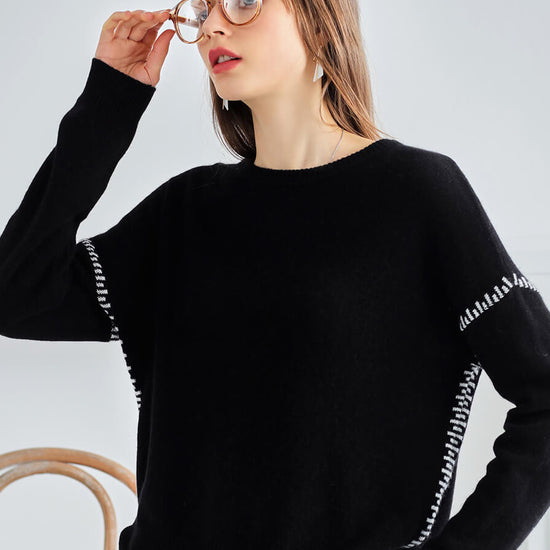 COMOBOCA 100% Cashmere Women's Sweater with Stitch Detailing