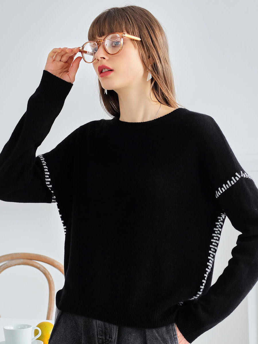 COMOBOCA 100% Cashmere Women's Sweater with Stitch Detailing