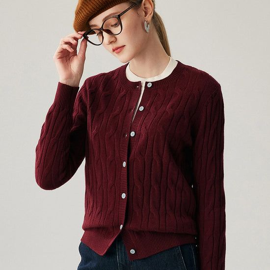 COMOBOCA 100% Cashmere Women's Cable Knit Button Front Cardigan