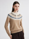 COMOBOCA 100% Cashmere Women's Fair Isle Henley Neck Sweater