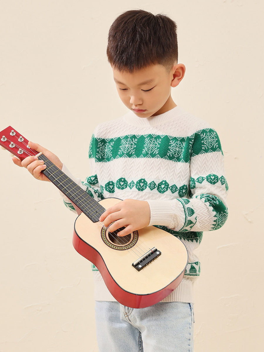 COMOBOCA Green 100% Wool Kids' Nordic Snowflake Knit Sweater