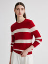 COMOBOCA 100% Cashmere Women's Striped Round Neck Sweater