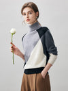 COMOBOCA 100% Cashmere Women's Color Block Turtleneck Sweater