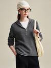 COMOBOCA Gray 100% Cashmere Women's Zip-Up Ribbed Hoodie