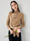 COMOBOCA 100% Cashmere Women's Mock Neck Tie-Waist Sweater
