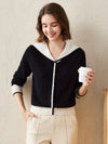 COMOBOCA 100% Cashmere Women's Sailor Collar Faux Cardigan