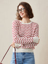 COMOBOCA Red 100% Cashmere Women's Wave Pattern Knit Sweater