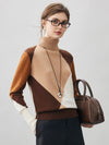 COMOBOCA 100% Cashmere Women's Color Block Turtleneck Sweater