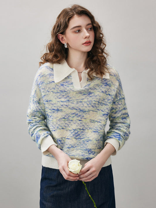 COMOBOCA Cloudy Women's Wool Ribbed Knit Polo Sweater