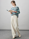 COMOBOCA 100% Cashmere Women's Striped Knit Sweater