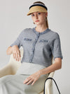 COMOBOCA Women's Cotton Silk Frayed Edge Button-Up Blouse