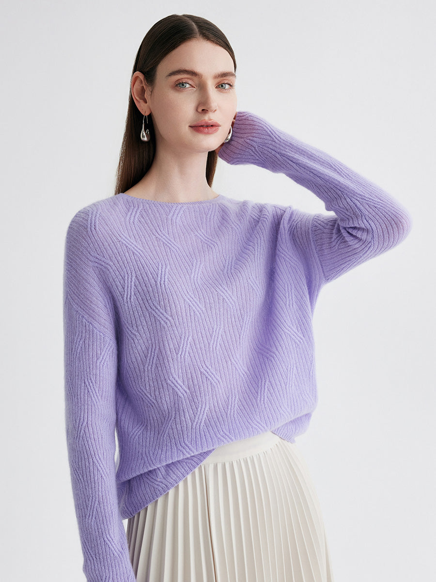 COMOBOCA 100% Cashmere Women's Geometric Wave Knit Sweater