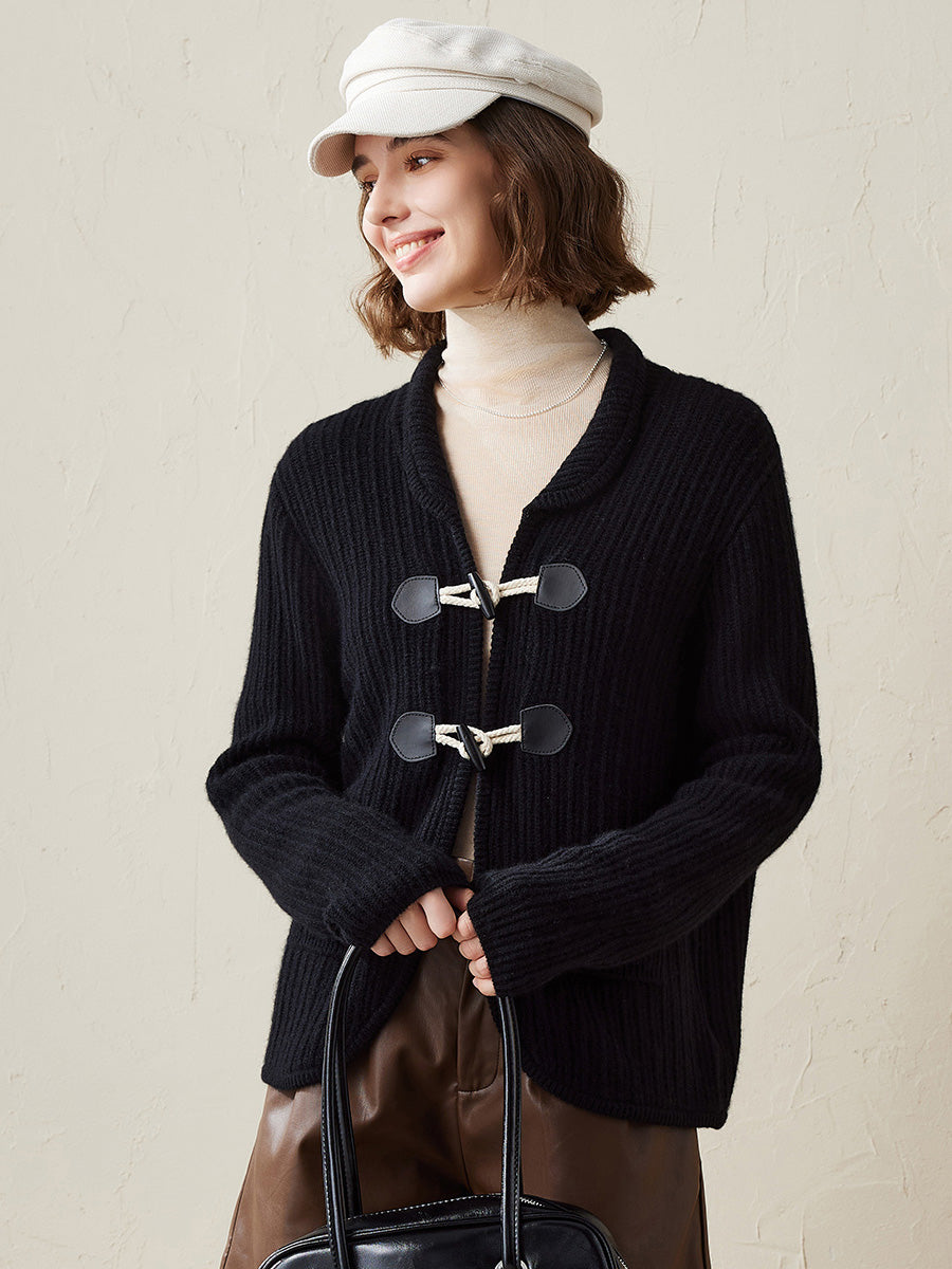 COMOBOCA 100% Cashmere Women's Toggle Closure Knit Cardigan