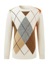 COMOBOCA 100% Wool Kids' Argyle Round Neck Sweater