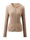 COMOBOCA 100% Cashmere Women's Cardigan Cable Knit Hoodie