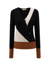 COMOBOCA 100% Cashmere Women's V-Neck Color Block Faux Sweater