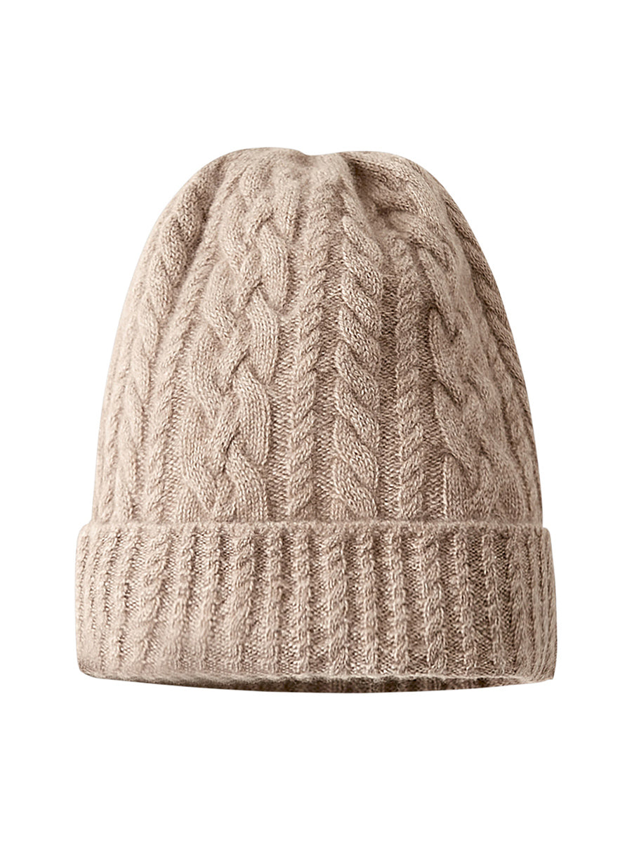 COMOBOCA 100% Cashmere Stylish Cable Knit Beanie