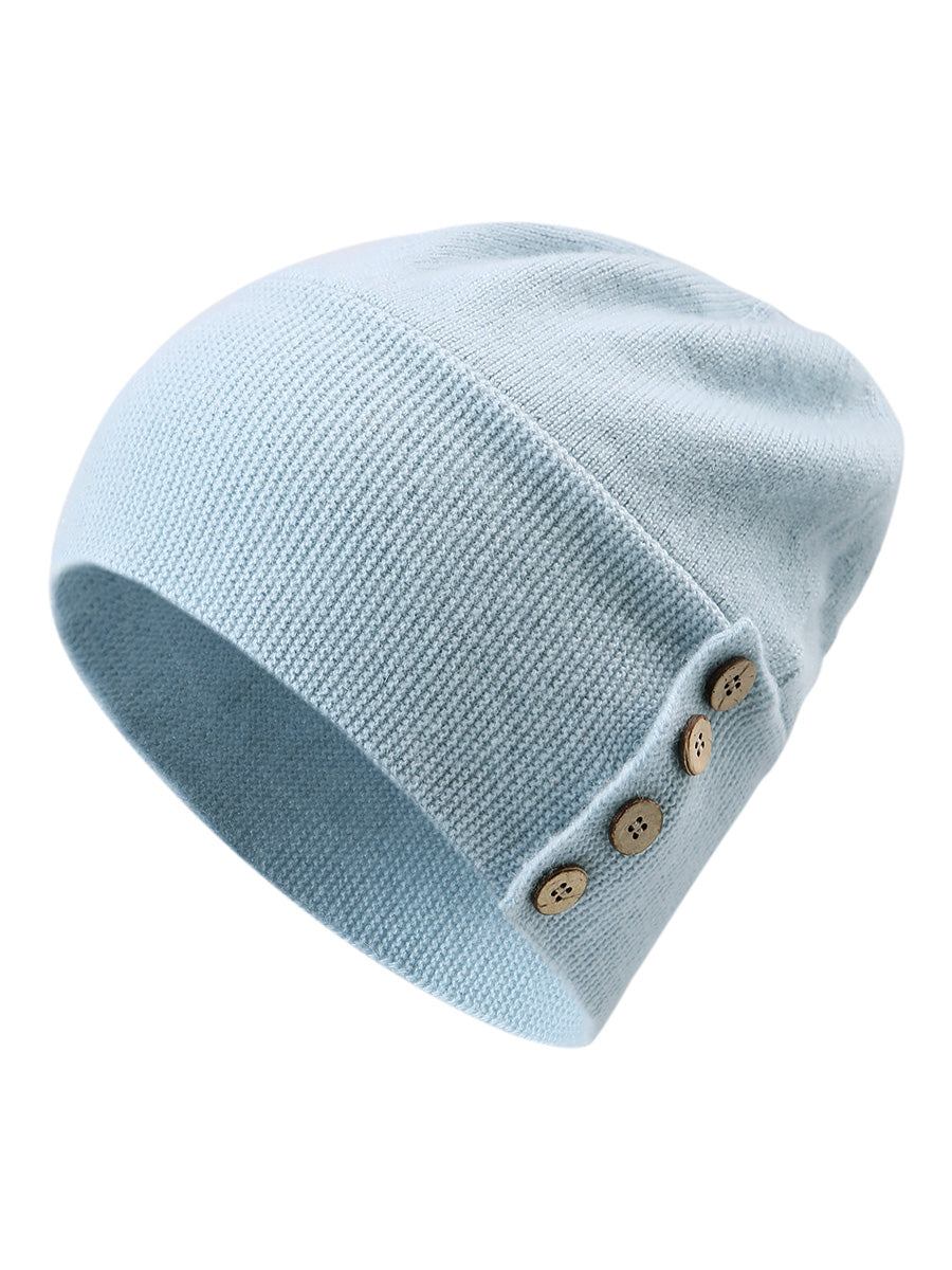 COMOBOCA 100% Cashmere Women's Button Decorated Knit Beanie
