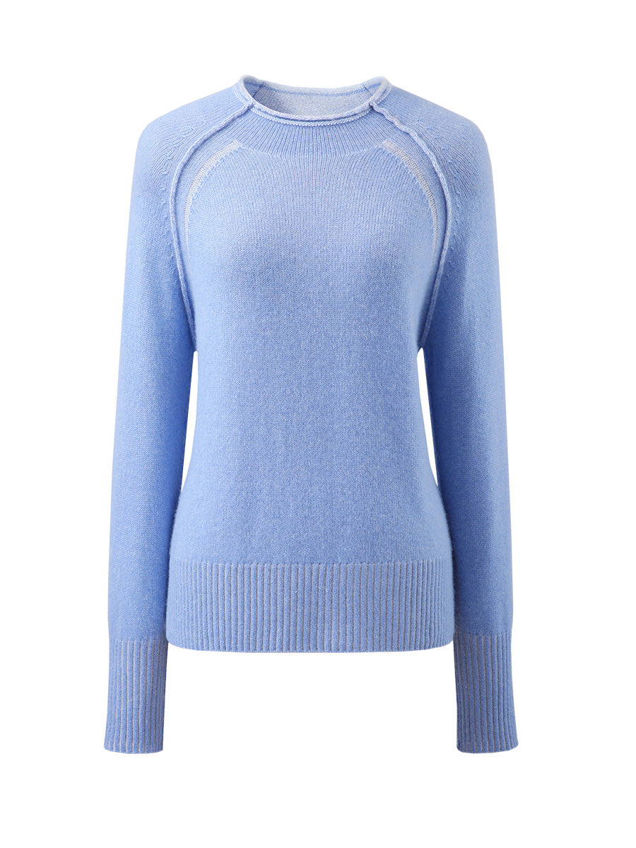 COMOBOCA 100% Cashmere Women's Round Neck Ribbed Sweater
